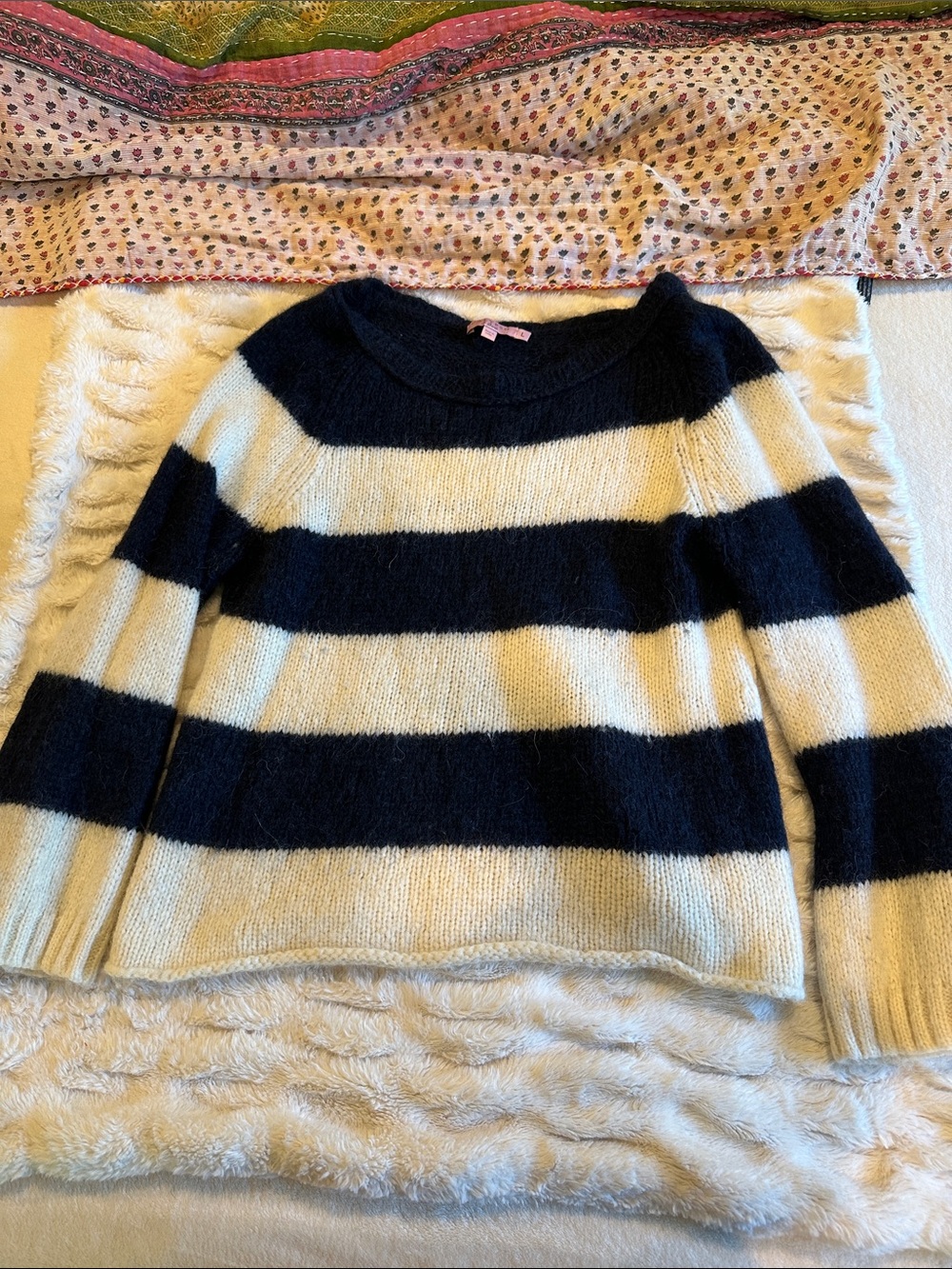 Striped Crewneck Women’s Sweater in Blue and Cream